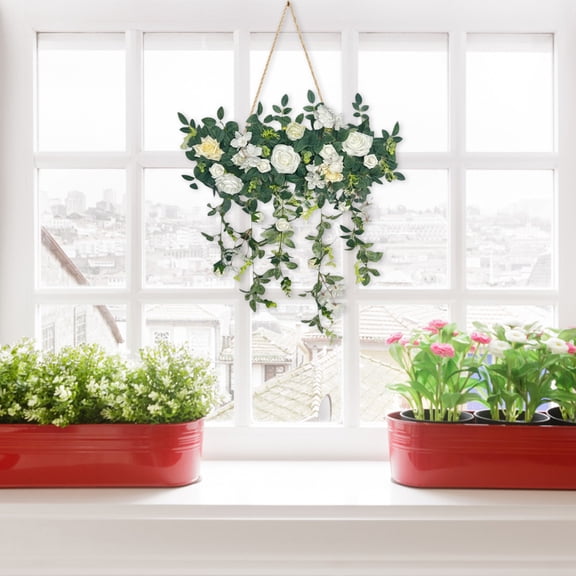 Wedding Arch Flowers, Fall Artificial Rose, Wall Hanging Mantel Decor, Door Lintel Florals, Garland for Table Decor, Fall Festive Decorations, Table Centerpieces Ornament, 15.74×11.81 in,White