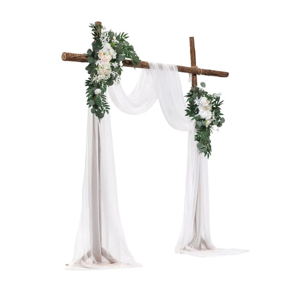 Wedding Arch Flowers Kit with Drape - 21ft Arch Backdrop - Artificial Silk Flowers & Sheer Fabric for Ceremony, Reception, Wedding Decoration (White)