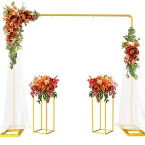 Yacona Wedding Arch Backdrop Stand, Square Wedding Arches for Ceremony with Flower Stands, Metal Photo Backdrop Stand for Balloon, Gold