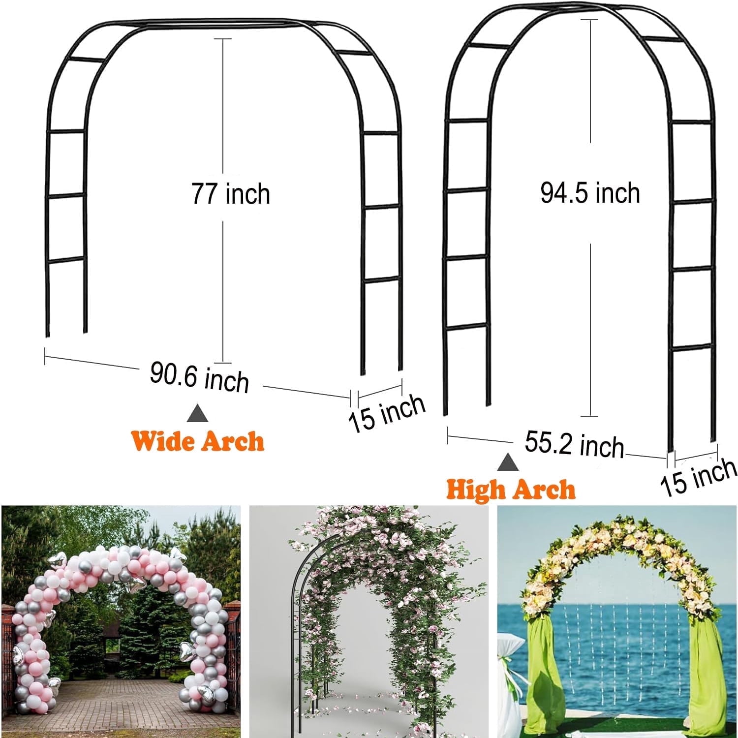 Trellis for  Garden Arch Wedding Arch 7.87 x 4.59 x 1.25FT Christmas Arch Backdrop Stand for Ceremony Metal Garden Trellis for Various Climbing Plant Garden Decor,Assemble Freely 2 Sizes,Black