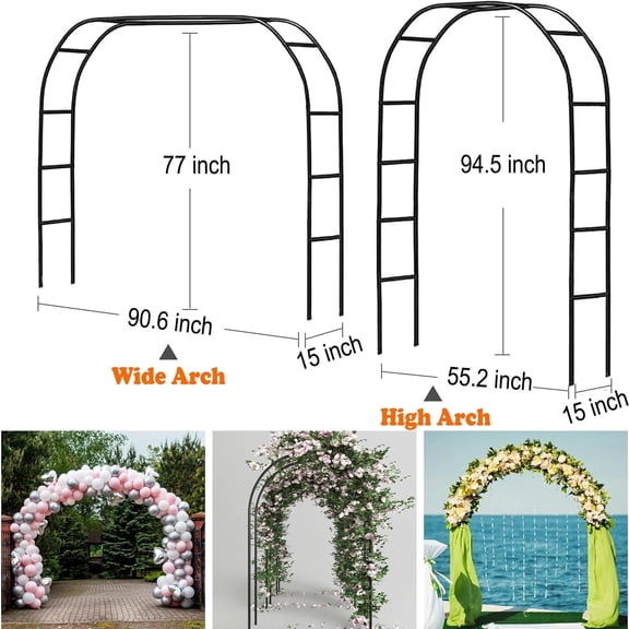 Wedding Arch Garden Arch Trellis 7.87 x 4.59 x 1.25FT Christmas Arch Backdrop Stand for Ceremony Metal Garden Trellis for Various Climbing Plant Garden Decor,Assemble Freely 2 Sizes,Black