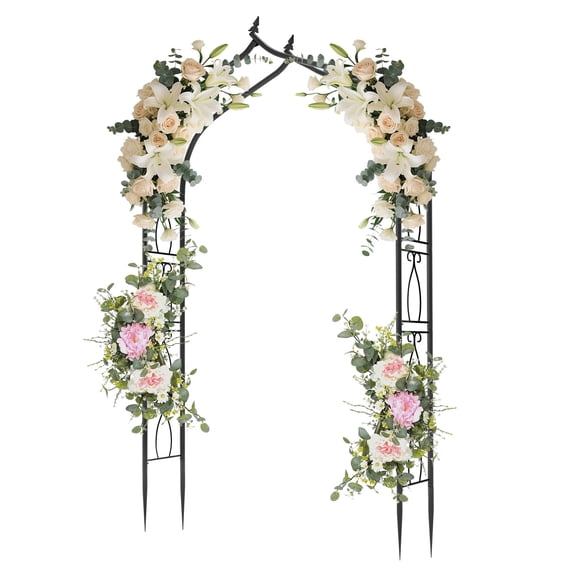 Wedding Arch & Square-Base Garden Gate - 100.5 Tall Decorative Floral Metal Arch for Outdoor Weddings, Backyard Parties & Garden Decor