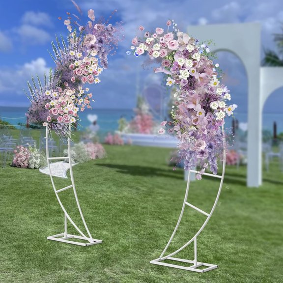 Wedding Arch Stand, 6.6ft 2PCS Crescent Moon Wedding Arch Frame Party Framework Stand with Base, White Floral Backdrop Rack for Party Event Decoration, Moon Wedding Balloon Entrance Guide Stand