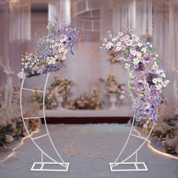 Wedding Arch Stand for Ceremony 2PCS Moon-Shaped White Modern Metal Balloon Arch Stand Kit Garden Floral Arch Frame Background for Anniversary Birthday Party Decoration Home Garden Outdoor Lawn Decor