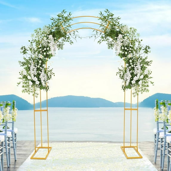 Wedding Arch Stand Gold Metal Backdrop Balloon Archway Decoration Stand 6.9 * 8.5FT Indoor Outdoor Party Ceremony Arches Frame Climbing Flower Garden Arbor