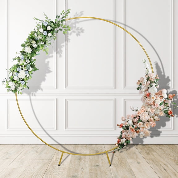Wedding Arch Stand with Metal Base Wedding Ceremony Décor, 6.5 Ft Round Wedding Arch for Wedding, Anniversary Décor, Party Backdrop Decoration Photo Booth Stand on Birthday Party (Gold_Circular)