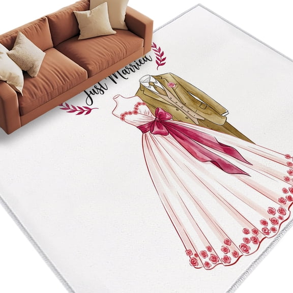 Wedding Area Rug 8x10 Washable Rug Non Slip Romantic Bridal Dress Groom Suit Leaves Large Area Rug Soft Stainresistant Indoor Floor Carpet for Living Room Bedroom Home Office Dining Room Nursery
