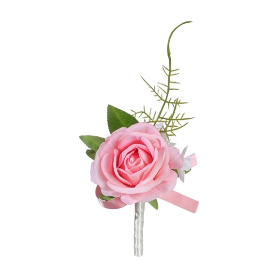 Wedding Artificial Flower Corsage, Oimcto Flower Corsage Boutonniere Set for Bridesmaids, Grooms, Prom & formal Events, Matching Set with Realistic Fabric Roses & Satin Ribbons, Pink, Boutonniere