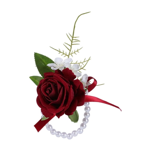 Wedding Artificial Flower Corsage and Boutonniere Set,Wrist Corsage for Bridesmaids, Boutonniere for Groom, Prom, Formal Events, Reusable Fabric Rose