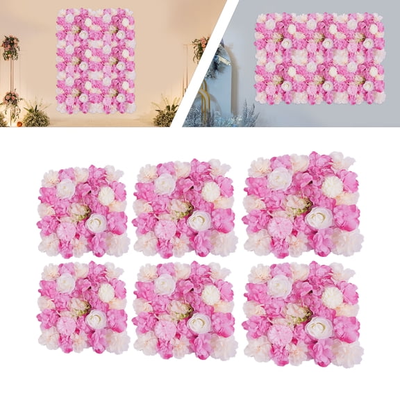 Wedding Artificial Flower Wall Panels 6Pcs Decorative Faux Flower Wall Mat Rose Hydrangea Floral Panels