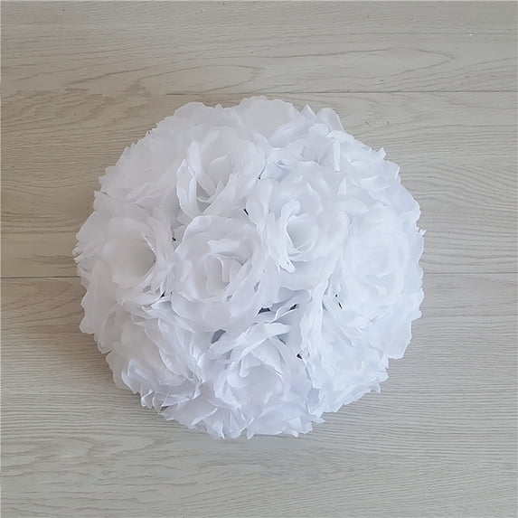 Wedding Artificial Rose Silk Real Looking Flower Ball for Bridal Wedding Bouquets Centerpieces Baby Shower Home Decor - (5 Inch, 1 Piece) WhiteA