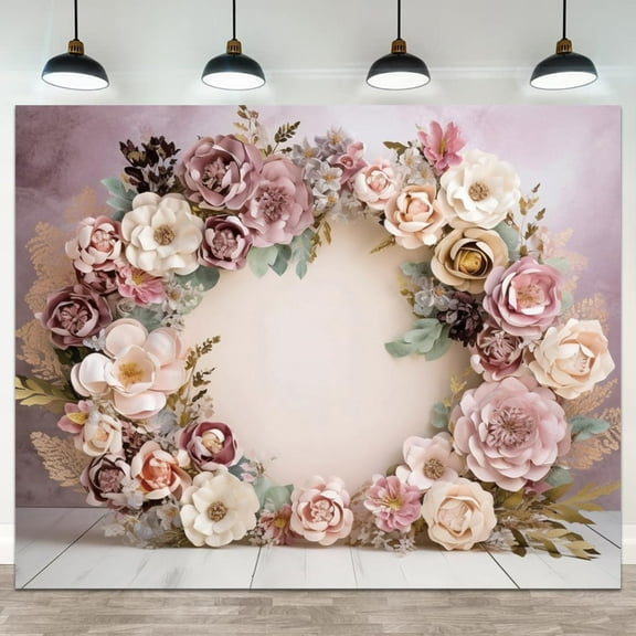 Wedding Backdrop Purple Pink Floral Theme Photography Background White Flower Garland Green Leaves Bridal Shower Banner Decorations Girls Birthday Party Baby Photo Booth Props