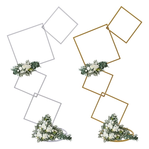 Wedding Backdrop Stand Square Detachable Metal Flower Frame Background White
