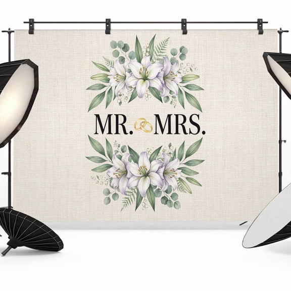 Wedding Backdrops for Photography, Mr Fabric Photo Background Sturdy Studio Props for Photo Studio, Video Recording, Booth & Photoshoot 7x5ft