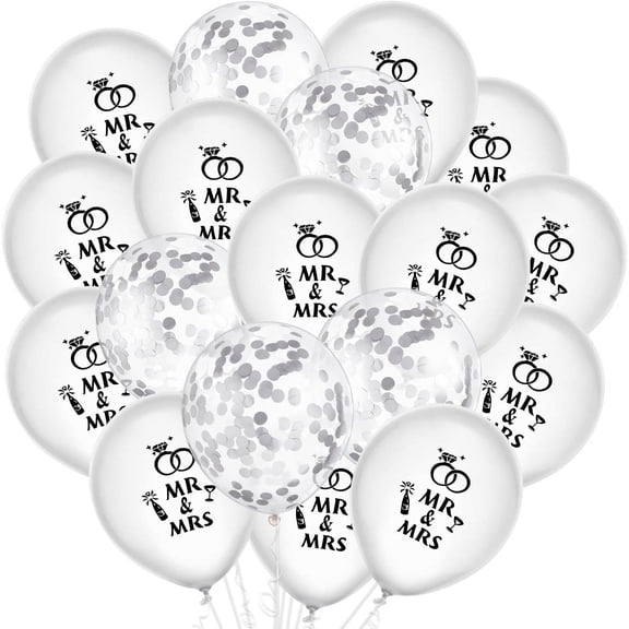 Wedding Balloons Silver White Mr and Mrs Confetti Balloons for Wedding Anniversary Engagement Party Decorations