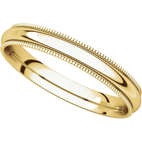 Wedding Band Plain Milgrain Ring Solid 14k Yellow Gold Polished Finish Regular Fit, 3 mm, Size 8.5