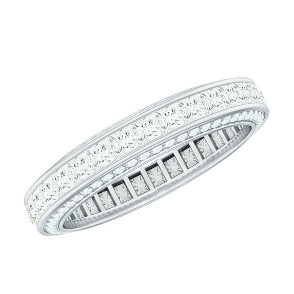 Rosec Jewels Wedding Band Ring - Certified Moissanite Eternity Ring (D-VS1 Quality), 14K White Gold, US 9.50