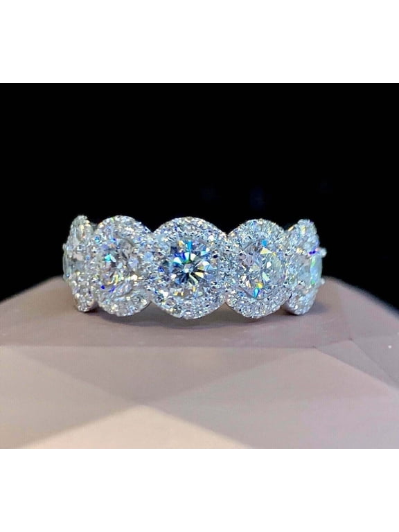 Wedding Band Ring Half Eternity 3 CT Round Cut Moissanite 14K White Gold Plated Silver
