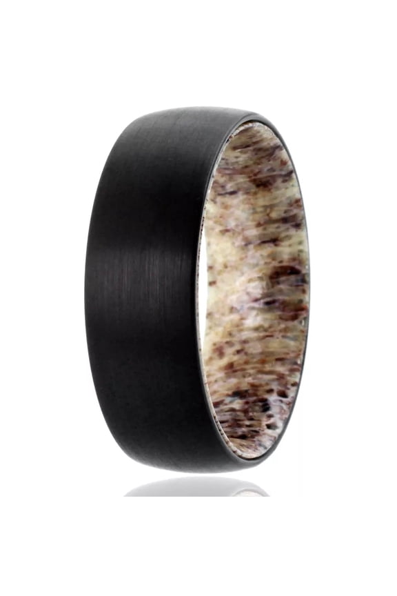 Wedding Band Ring for Men Black Tungsten Carbide Deer Antler Inside Wedding Band Ring