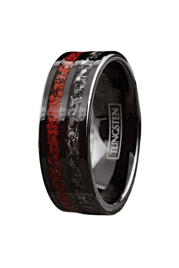 Wedding Band Ring for Men Black Tungsten Carbide Men's Ring Dinosaur Bone and Meteorite Wedding & Engagement