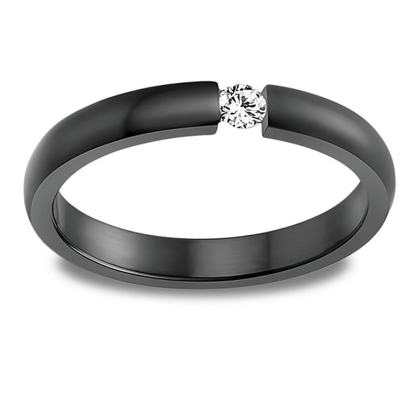 Wedding Band Ring for Women or Men Black Stainless Steel Crystal Ginger Lyne Collection