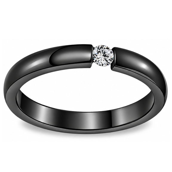 Black Wedding Band Ring for Women or Men 3mm Stainless Steel CZ Ginger Lyne Size 7