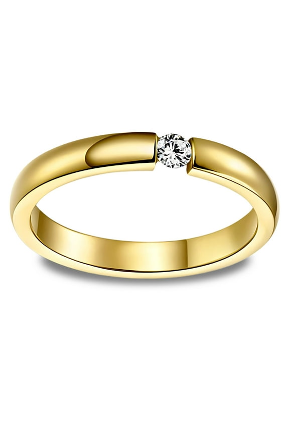 Wedding Band Ring for Women or Men Gold Stainless Steel Crystal Ginger Lyne Collection