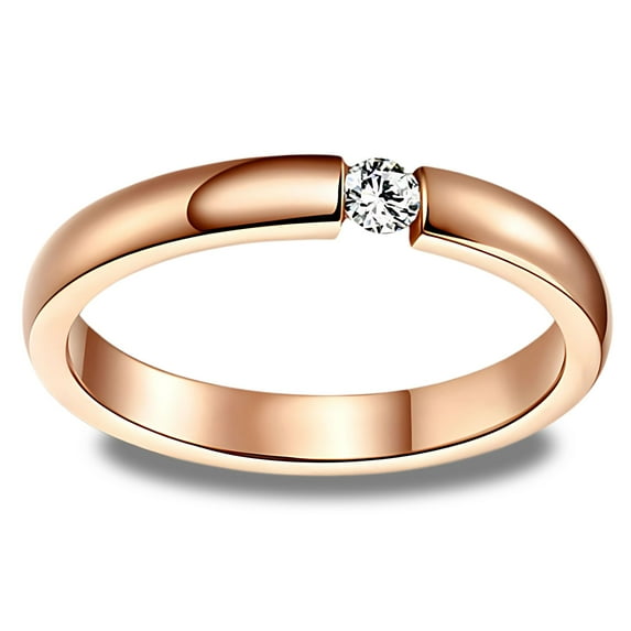 Wedding Band Ring for Women or Men Rose Gold Stainless Steel Crystal Ginger Lyne Collection