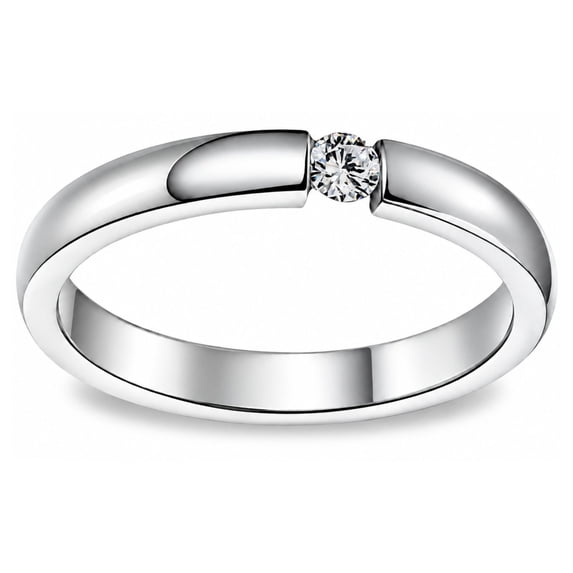 Silver Tone Wedding Band Ring for Women or Men 3mm Stainless Steel CZ Ginger Lyne Size 7