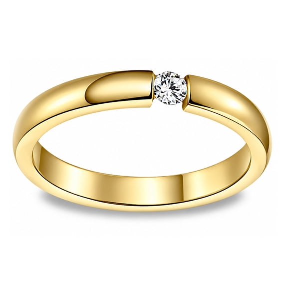 Gold Tone Wedding Band Ring for Women or Men 3mm Stainless Steel CZ Ginger Lyne Size 10