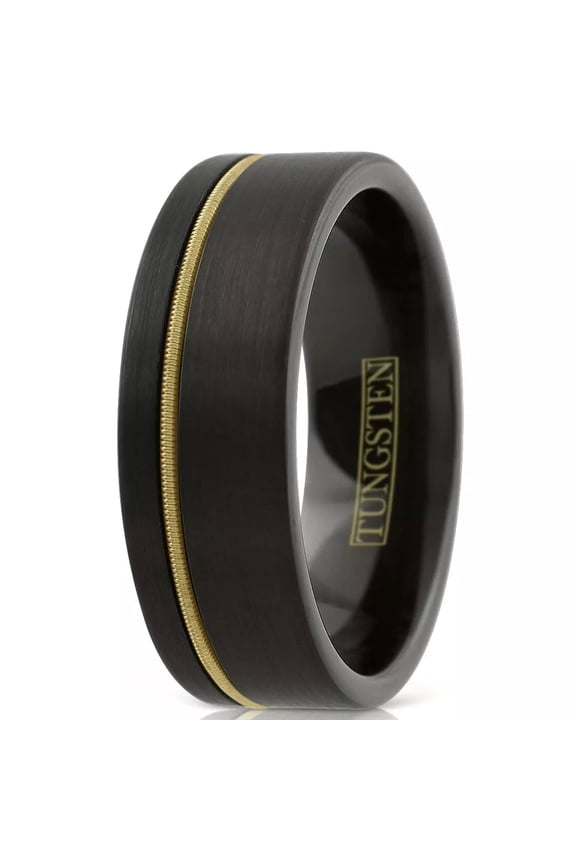 Wedding Band Rings Tungsten Carbide Black Brushed Offset Guitar String Ring for Men