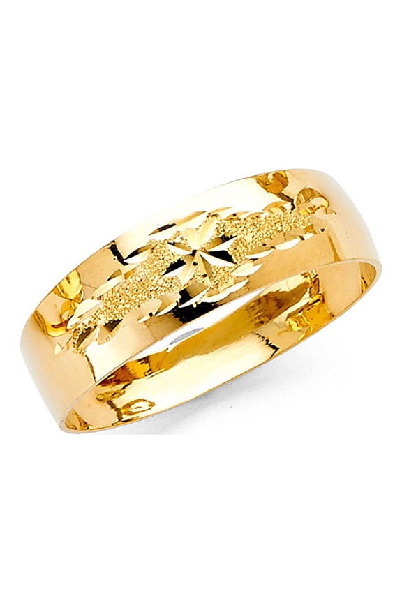 Wedding Band Solid 14k Yellow Gold Milgrain Ring Tapered Diamond Cut Star Polished Style 6 mm Size 12