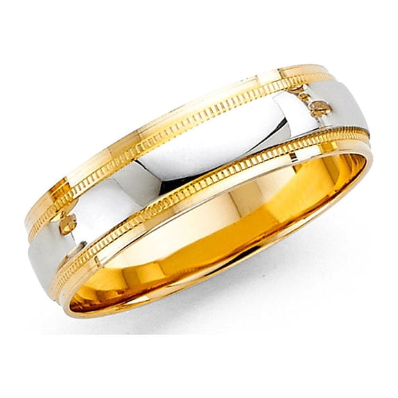Wedding Band Solid 14k Yellow White Gold Milgrain Ring Diamond Cut Polished Style Two Tone 6 mm Size 12