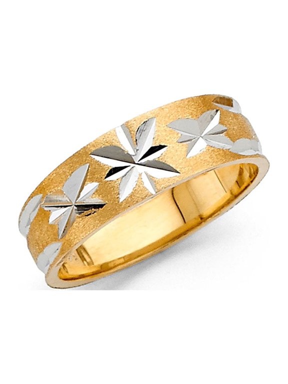 Wedding Band Solid 14k Yellow White Gold Ring Tapered Diamond Cut Two Tone Style Mens Womens 6 mm Size 8