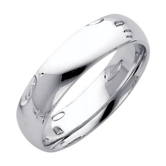 Wedding Band Solid Plain Ring 14k White Gold Polished Finish Comfort Fit, 5 mm, Size 8.5