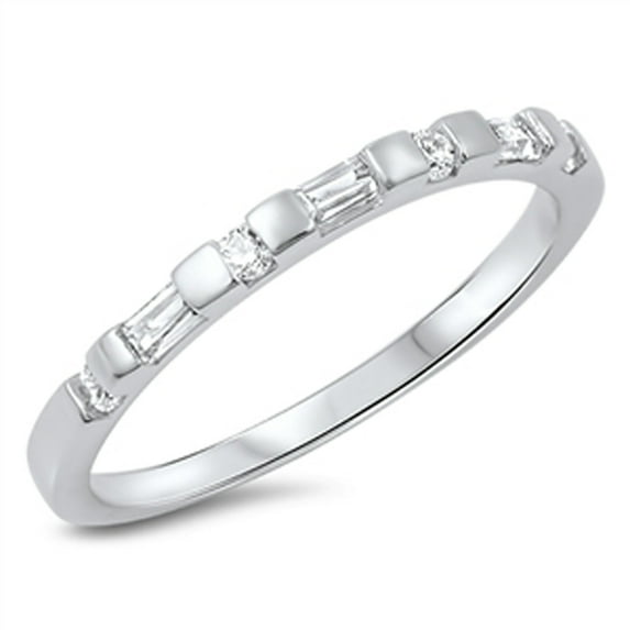 Wedding Band Stackable White Cubic Zirconia Ring .925 Sterling Silver Jewelry Female Male Size 10