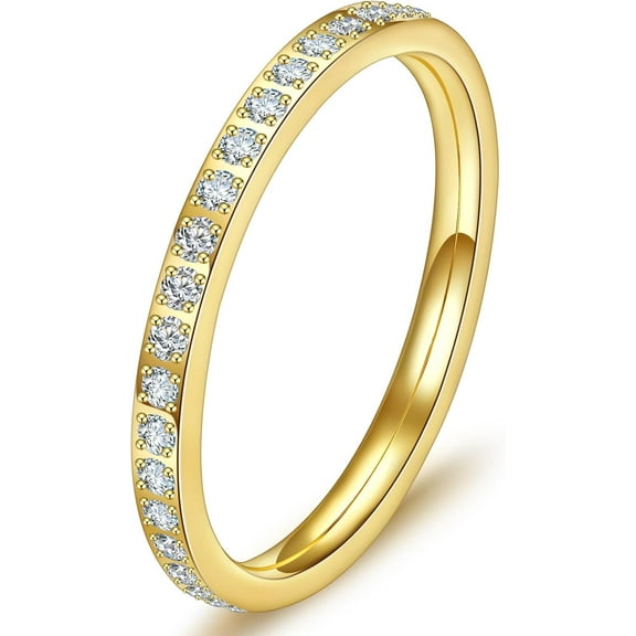 Wedding Bands Promise Rings for Women: 18K Gold Plated Stainless Steel CZ Simulated Diamond Eternity Band Stackable Engagement Ring 2mm Thin Jewelry Silver Rose Gold Size 5 6 7 8 9 10