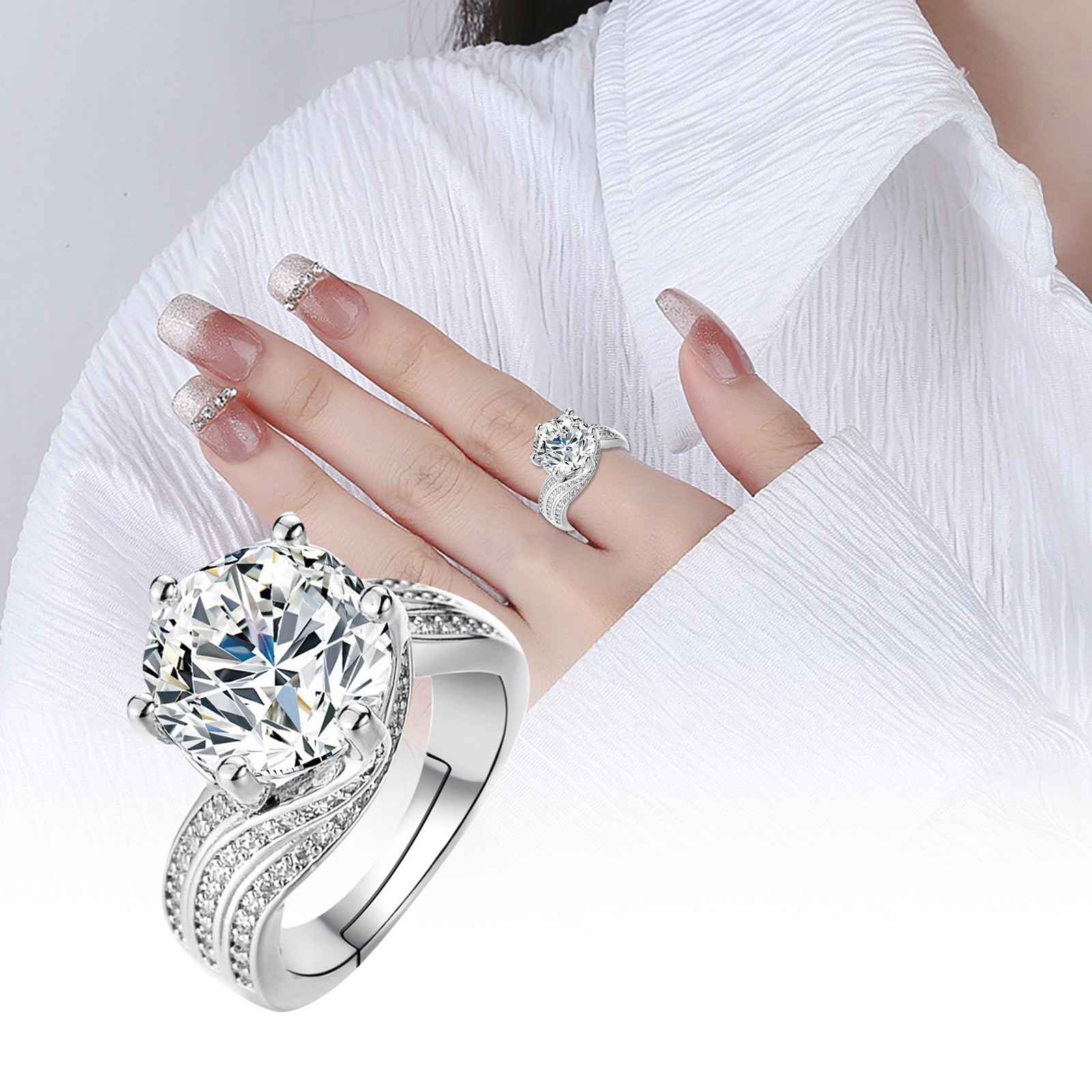 Wedding Bands for Women Large Diamond Egg Diamond Open Adjustable Ring