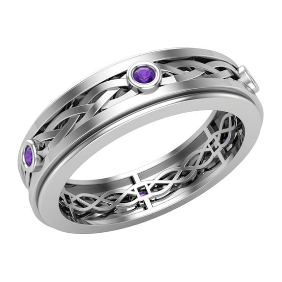 Wedding Bands for Men 6 MM Amethyst 14K White Gold 0.18 CTW