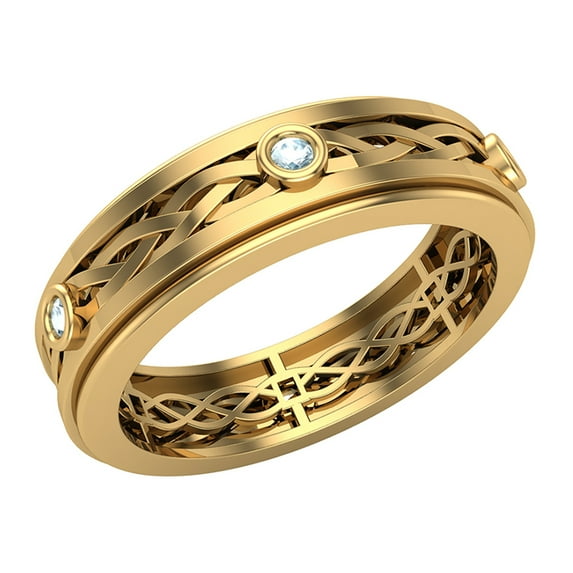 Wedding Bands for Men 6 MM Blue Topaz 14K Gold 0.18 CTW