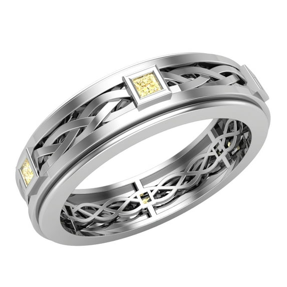 Wedding Bands for Men 7 MM Princess Cut Citrine 14K White Gold 0.60 CTW