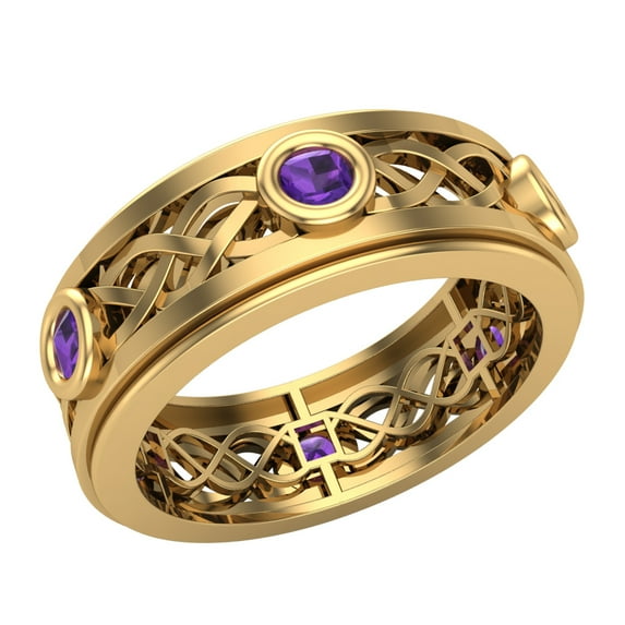 Wedding Bands for Men 8 MM Amethyst 14K Gold 0.75 CTW