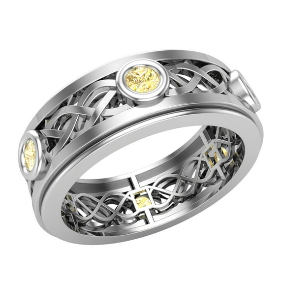 Wedding Bands for Men 8 MM Citrine 14K White Gold 0.75 CTW