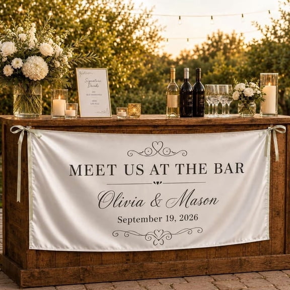 Wedding Bar Satin Banner, Personalized Reception Table Sign, Custom Cocktail Area Decor