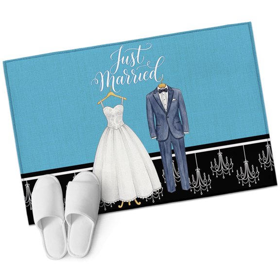 Wedding Bathroom Rug Washable 2x3 Entryway Rug Non Slip Romantic Fashion White Dress Tuxedo Blue Front Door Mat Low Pile Indoor Doormat Throw Floor Carpet for Kitchen Bedroom Entrance