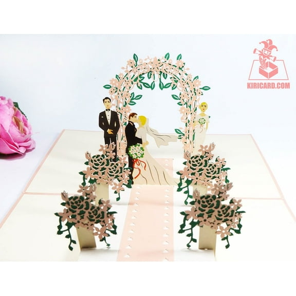 Wedding on the Beach Pop Up Card  3D Bride & Groom Ceremony Scene with Floral Aisle  Handmade Wedding Greeting Card, Anniversary Card, Engagement Gift  Includes Envelope