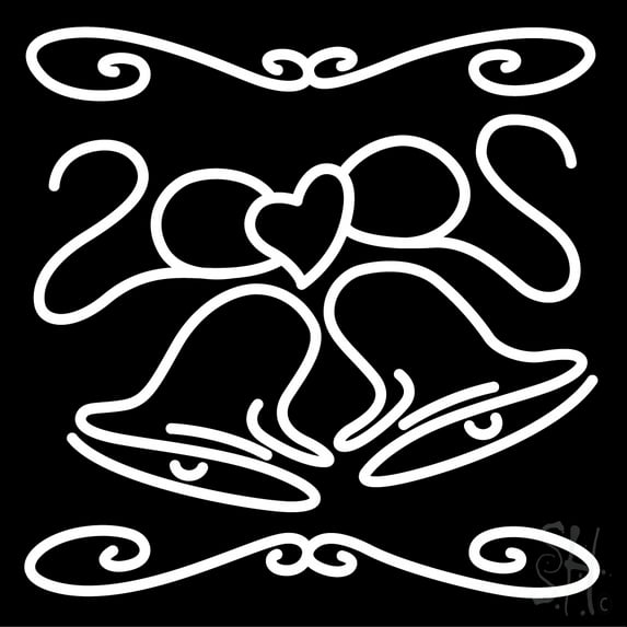 Wedding Bells With Cute Heart Ribbon LED Neon Sign 24" Tall x 24" Wide - inches, Black Square Cut Acrylic Backing, with Dimmer - Premium built indoor Sign for Wedding Décor.