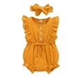 thumbnail image 1 of Wedding Bodysuit for Baby Girls Romper Sleeveless Ruffle Jumpsuit with Headband Kids Jumpsuit Summer Outfit, 1 of 8