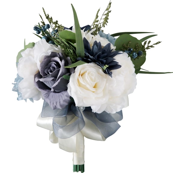 Wedding Bouquet Artificial Navy Blue Roses Flower Bride Bridal Bouquets Handmade Silk Flower Wedding Bride Bouquets for Church