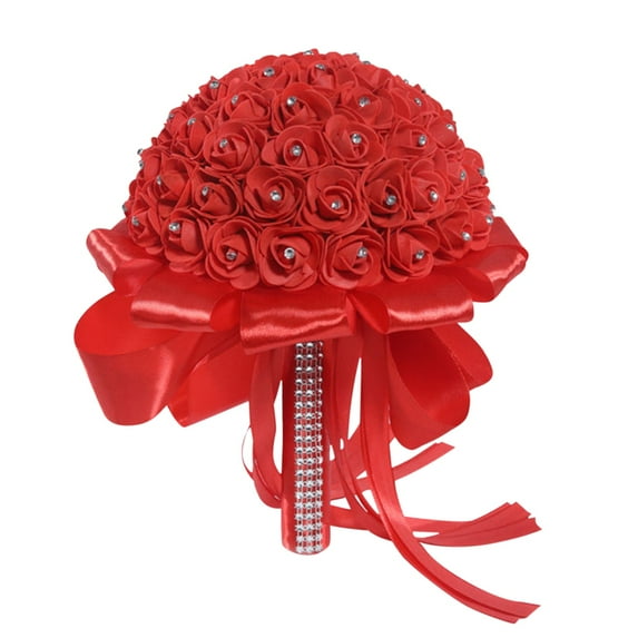 Wedding Bouquet Artificial Rose Silk Bouquet Bridal Holding Flower Bridesmaid Decor Romantic Wedding Supplies Lace Hand Bunch Roses Bridesmaid Bouquet Bridal Bouquet, Red